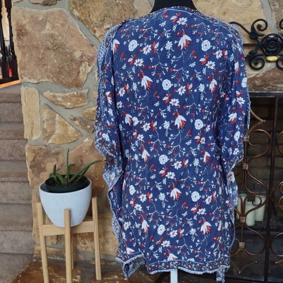 Japna One‎ Size Kimono Bohemian Blue Floral Coverup - Picture 5 of 8